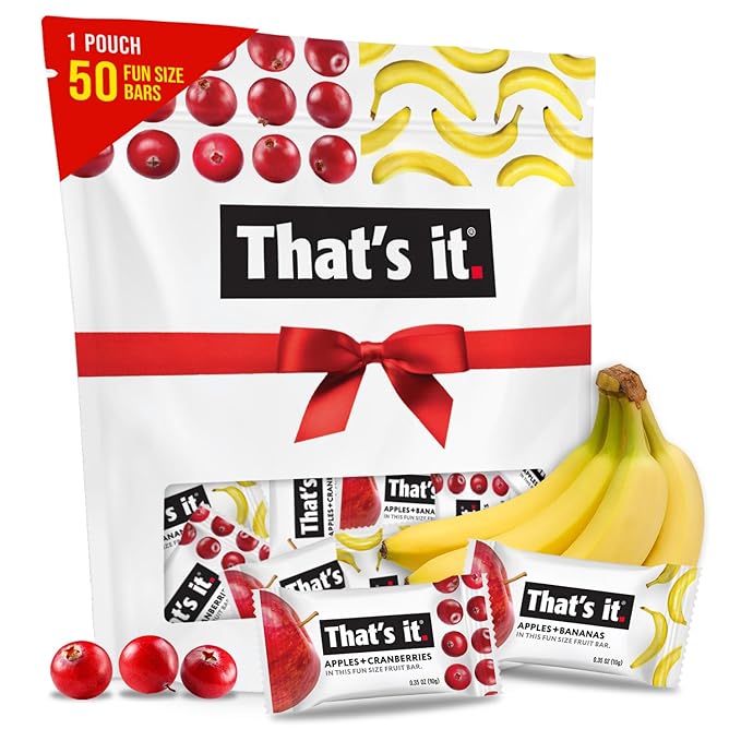 That???It. Fun Size Fruit Bars Variety Pack(50 Pieces, 10g Each) With Apples + Bananas, Apples + Cranberries, Non-GMO, Paleo and Kosher Friendly, Gluten Free Breakfast Snacks