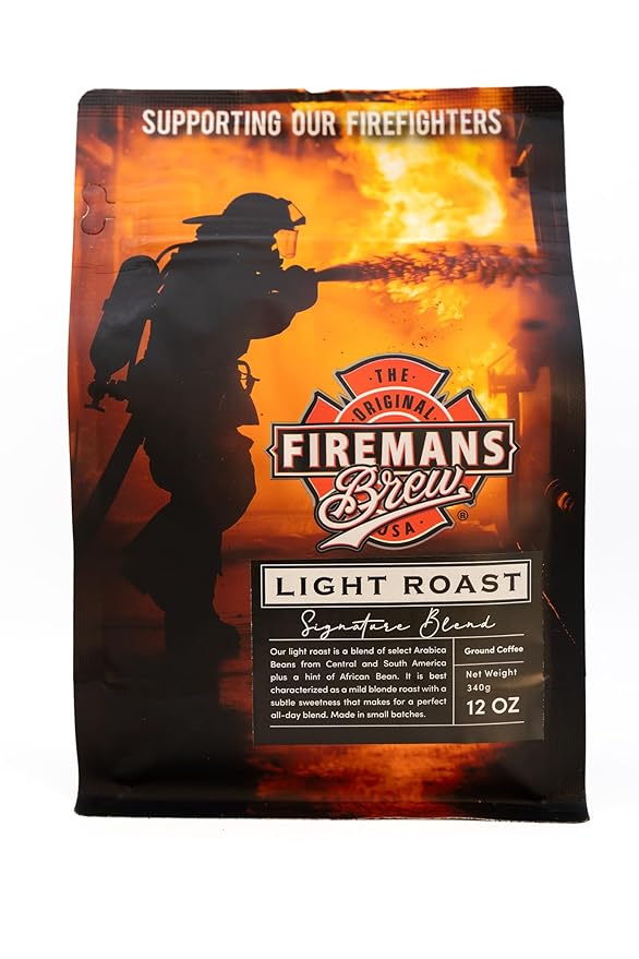 Firemans Brew Light Roast Coffee ??Bold & Robust Ground Coffee ??100% Arabica Beans, Rich, Full-Bodied Flavor ??Freshly Roasted Gourmet Coffee ??Low Acid, Small Batch Coffee ??Supports Firefighter Causes