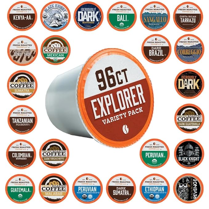 Fresh Roasted Coffee, Explorer Variety Pack, K-Cup Compatible, 96 Pods