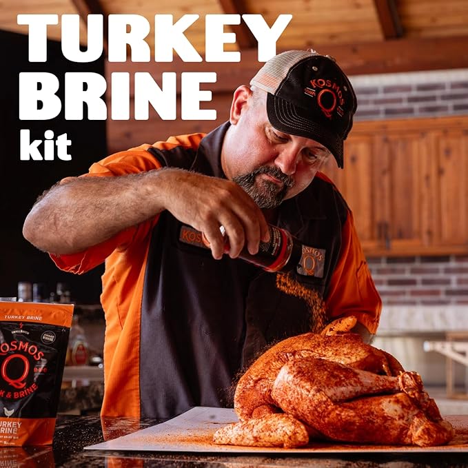 Kosmos Q Complete Turkey Brine Kit - Full Seasoning Kit with Turkey Brine, Dirty Bird Spice Shaker & Cherry Apple Habanero BBQ Glaze - Brine, Rubs, and Glaze for a Tender, Juicy Turkey