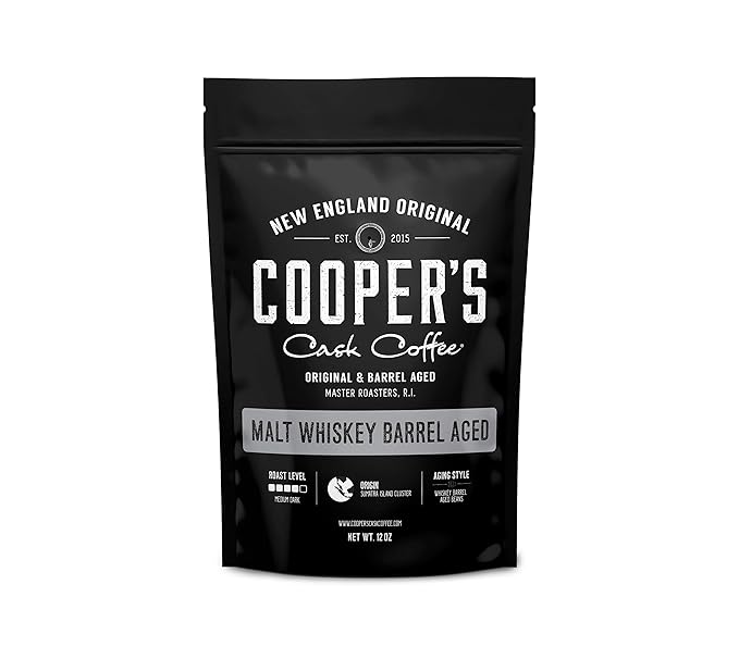 Single-Malt Whiskey Barrel Aged Coffee - Ground - Single Origin Sumatra Coffee Beans Aged in Stout Whiskey Barrels - UPRISING- 2lb Bag