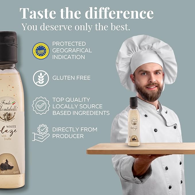 Truffle Balsamic Vinegar Glaze 5.07 fl.oz. (150ml) - FONDO MONTEBELLO, Truffle Flavored White Glaze with Balsamic Vinegar of Modena, Imported from Italy