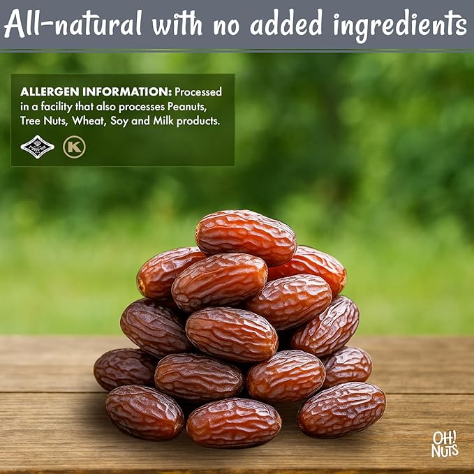 Oh! Nuts Jumbo Medjool Dates - Dried Dates - 2 lb - Unpitted Medjool Dates - No Sugar Added - Dehydrated Fruit Snack