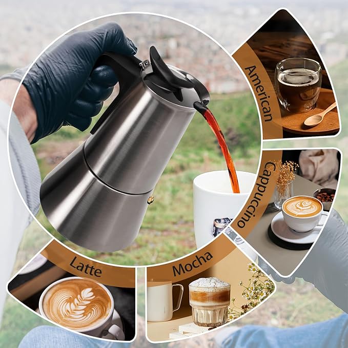 Electric Stainless Steel Moka Pot 6 Cup 300ml Mocha Pot Espresso Maker with Detachable Base Ideal Coffee Maker for Home Italian and Cuban Cafì±?Coffee maker Espresso maker Coffee Pot