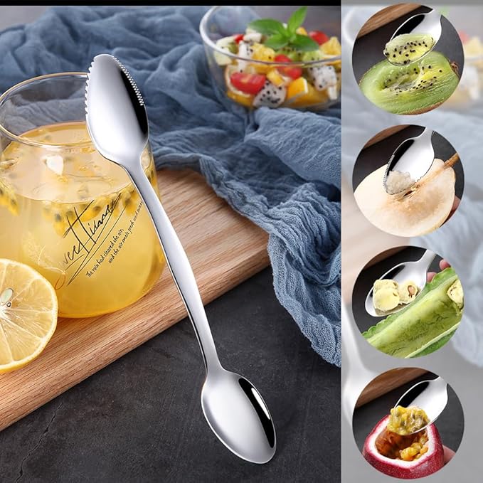 Double End Grapefruit Spoons,Stainless Steel Fruit Spoon Utensil Set,Serrated Edges Ice Cream Scrape Cut Spoons For Fruit Dessert Cheese Vegetables,2 Pieces