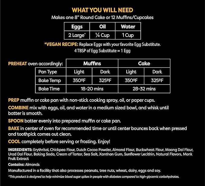 TruEats Dutch Chocolate Muffin & Cake Mix: Low Glycemic, Protein & Fiber Rich, Gluten & Grain Free, Diabetic Friendly, Vegan Friendly, Dairy Free, Plant Based, Sweetened with Monk Fruit Sweetener