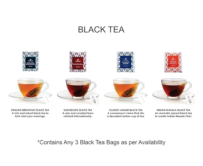 Octavius Assorted Black Tea Sampler Pack | Darjeeling/Classic Assam/Indian Masala/English Breakfast | 3 Flavors in 25 Tea Bags | Pack of 1