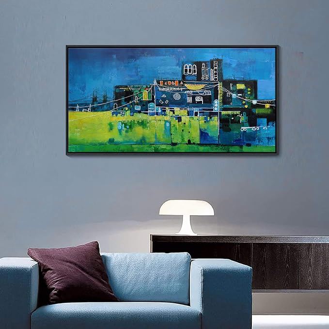 YDYSUNE Large Abstract Wall Art for Living Room,Office,Bedroom Navy Blue City Canvas Wall Decor Cityscape Paintings for Bedroom Pictures,Modern Decoration Artwork for Walls 24횞48IN