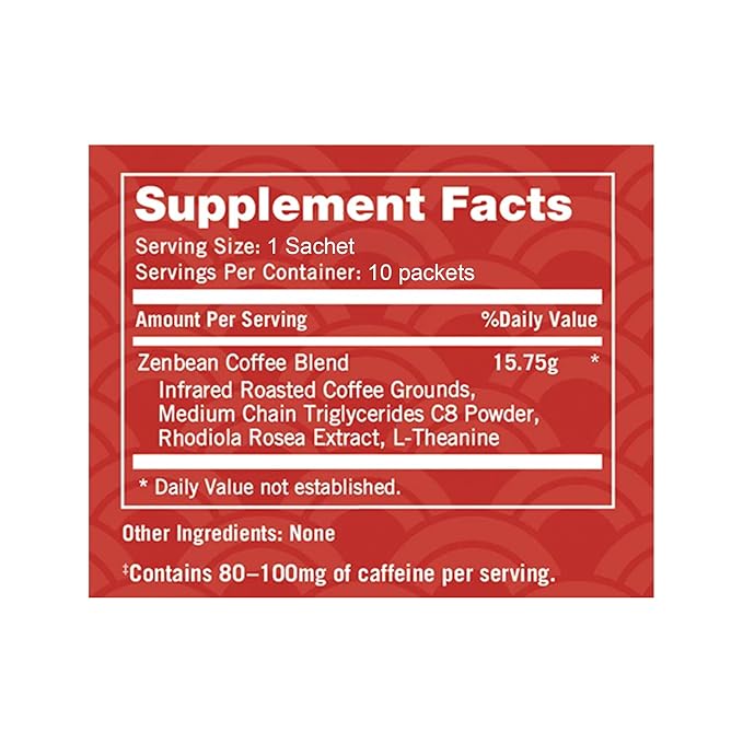 Zenbean Infrared Coffee Brew - 10 Servings Per Travel Pack, Single-Serve Pour-Over, Nootropic with Rhodiola Rosea, Adaptogen for Improved Focus and Energy