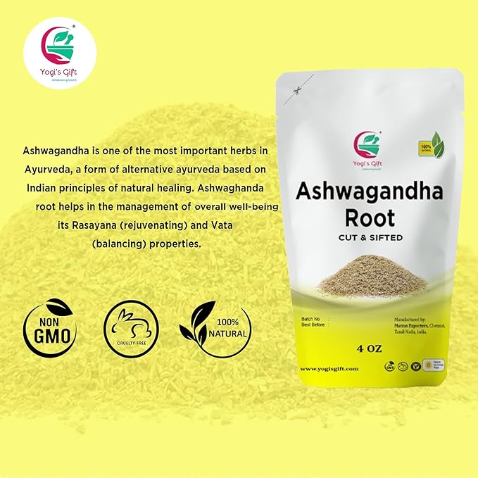 Ashwagandha Root 4 oz | Dried Ashwagandha Herb | 100% Naturally Dried | Withania Somnifera | Best Particle Size For Making Tea | by Yogi's Gift짰