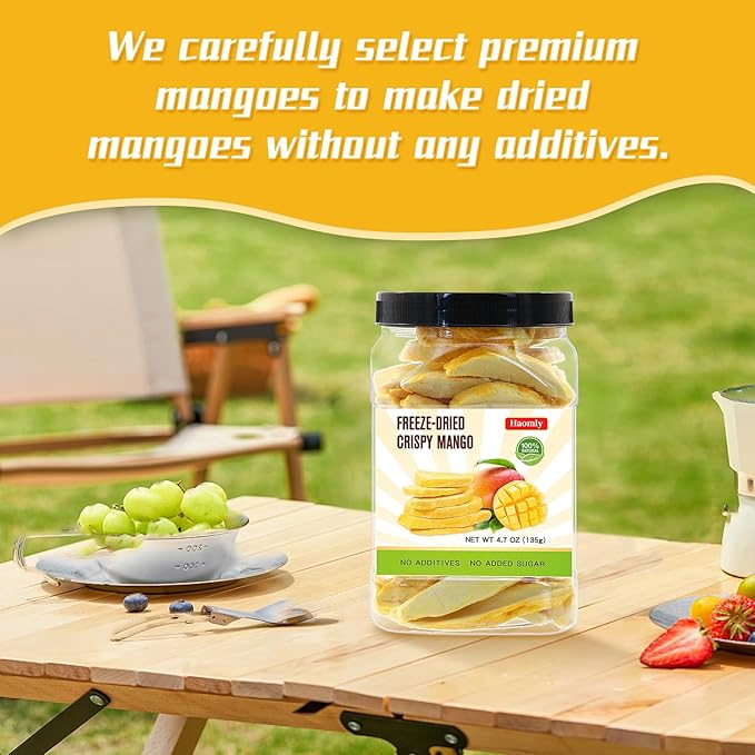 Freeze Dried Mango,135g/4.7oz,Natural Frozen Mango Chunks,Healthy Fruit Snack Chips for Baking,Tea,Smoothie, Yogurt,No Additives,No Sugar Added