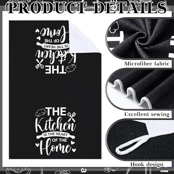 Bencailor 12 Pcs Farmhouse Kitchen Decor Sets, 8 Black Kitchen Dish Towels 2 Pot Holders 2 Oven Mitts Glove, Rustic Hand Towels and Dishcloths Sets for Home Decorations Accessories Christmas Mom Gifts