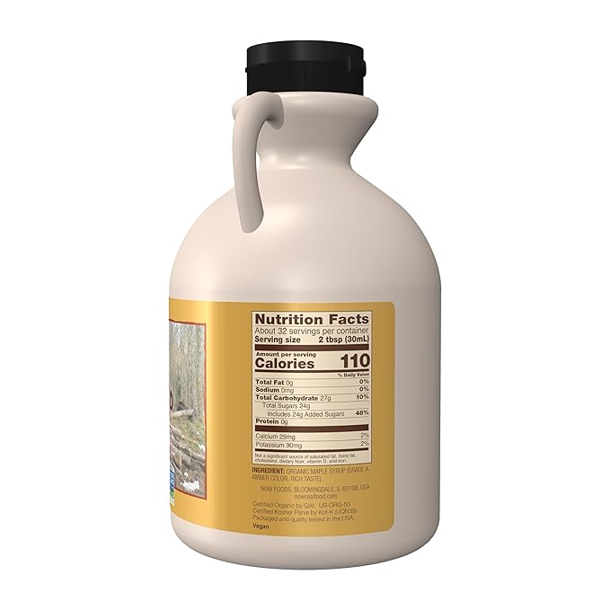 NOW Foods, Certified Organic Maple Syrup, Grade A Amber Color, 100% Pure, Light Delicate Flavor, Certified Non-GMO, 32-Ounce