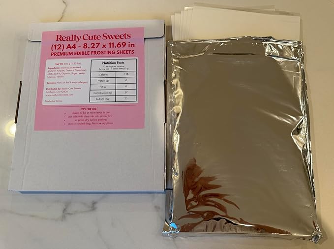 A4 Edible Frosting Sheets for Edible Printers by Really Cute Sweets - 12-Pack Premium Sugar Paper for Cake, Cookies, and Photo Decoration - White Edible Icing Sheets 8.3 x 11.7"