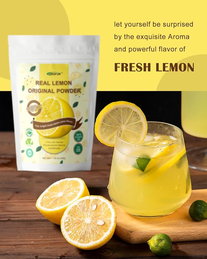 ORGFUN Original Lemon Powder, Freeze Dried Lemon Juice Powder, Great for Beverages, Smoothies, Baking 7.06 Oz