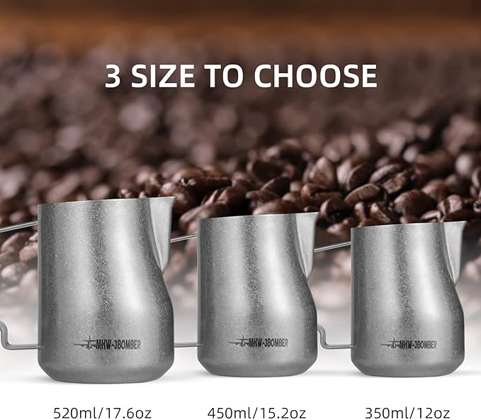 MHW-3BOMBER Milk Frothing Pitcher 450ml/15.2oz Milk Frother Cup Espresso Steaming Pitcher Stainless Steel Milk Frother Cup Barista Latte Art Round Spout Milk Jug, Silver spot P6003SS-OS