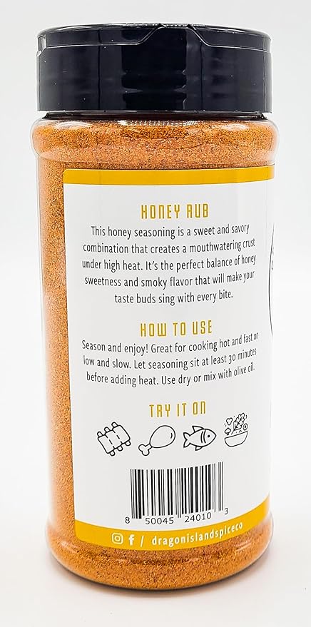 Dragon Island Spice Company | Honey Rub - Honey BBQ Seasoning - Chicken BBQ Rub - Chipotle Honey Seasoning - Pork BBQ Rub (10.7 Ounce)
