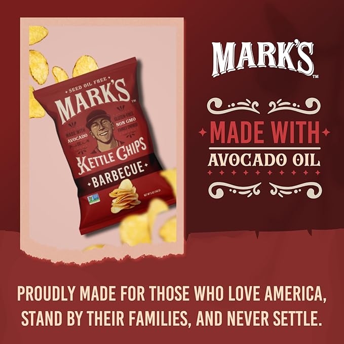 MARK???Kettle Cooked Avocado Oil Potato Chips, BBQ ??Seed Oil & GMO Free | Barbecue, 5 oz (Pack of 3) | Gluten Free, Non-GMO, Chips for Clean & Healthy Snacking