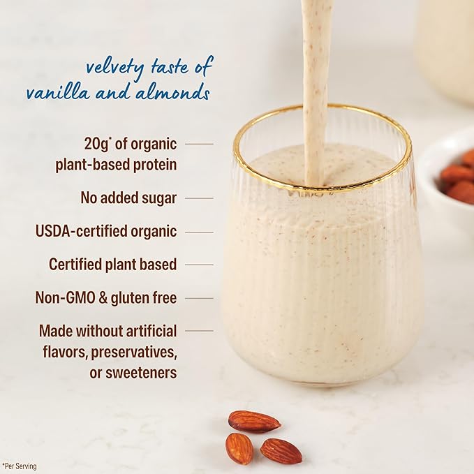 Orgain X Justin's ì§?Organic Vegan Nut Butter Protein Powder, Vanilla Almond Butter- 20g Plant Protein, 1g Sugar, Gluten Free, No Dairy, Soy Ingredients, or Artificial Flavors, 1.17 lb
