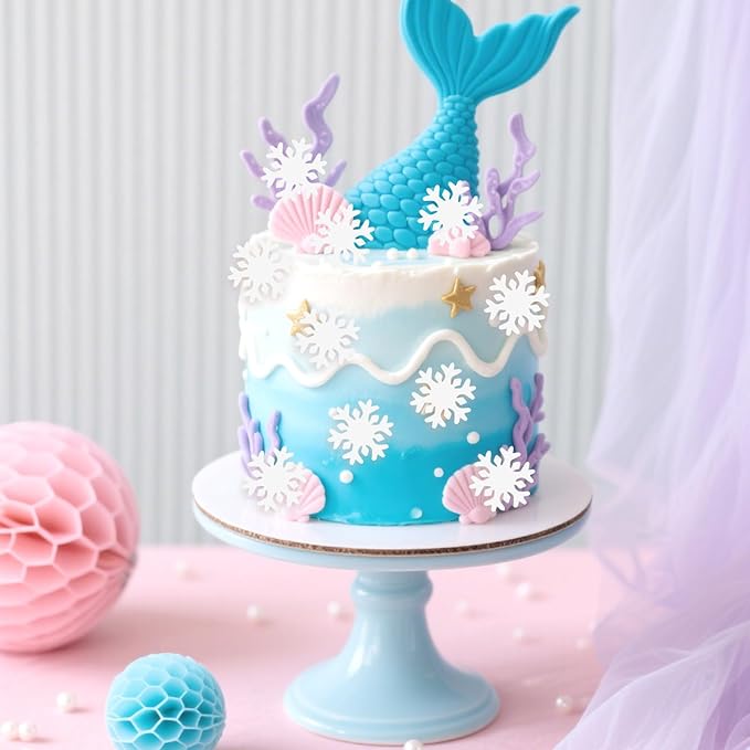50pcs Edible Snowflake Cupcake Toppers ??Edible Cake Decorations & Snowflake Cake Decorations for Christmas, Winter & Any Party (White)