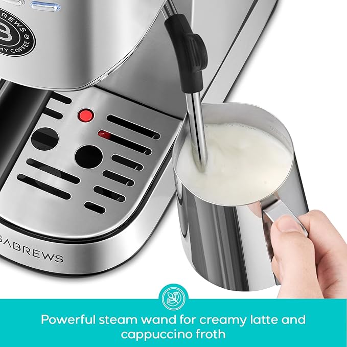 CASABREWS CM5418 Basic Espresso Machine 20 Bar, Stainless Steel Espresso Maker with Steam Milk Frother, Compact Coffee Machine with 34oz Water Tank for Cappuccino, Latte, Silver
