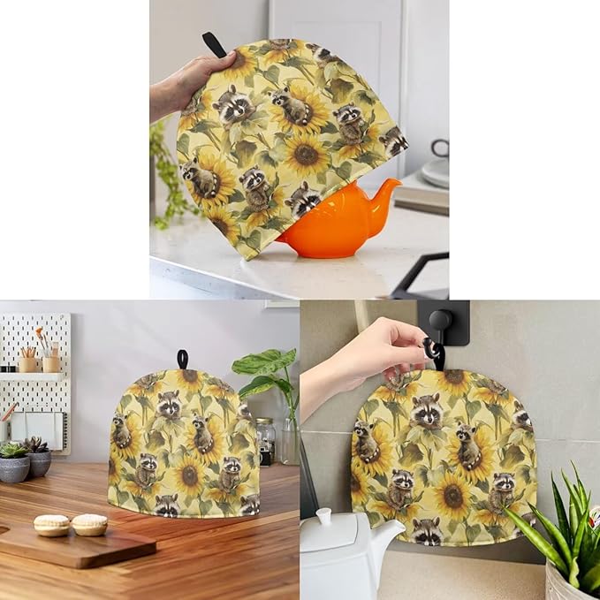Sunflower Raccoon Tea Pot Cosy Insulating Tea Kettle Quilt Breakfast Warmer Thick Wadding Teapot Warmer for Teapot Decor Home Kitchen Decoration