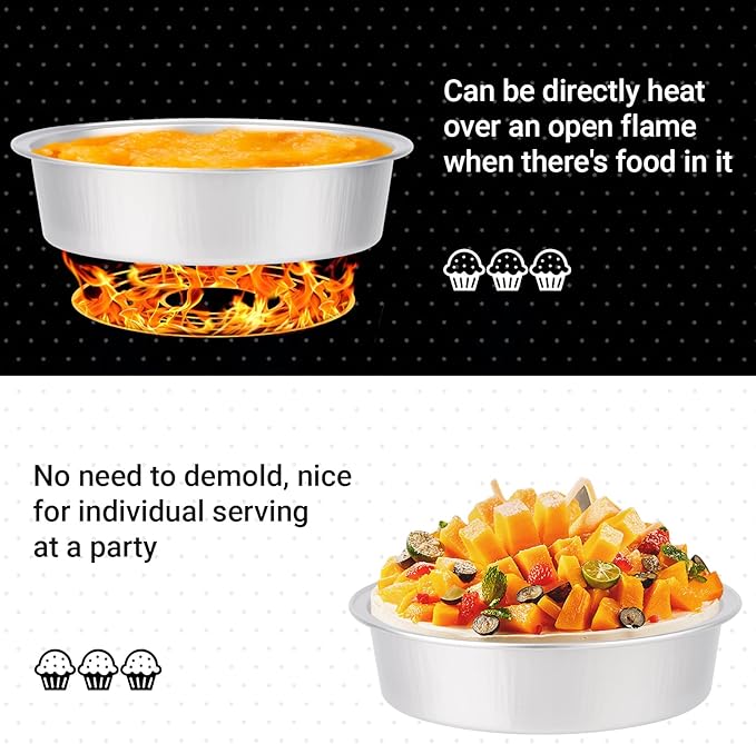 Beasea Aluminum Ramekins, 100 Pack 4" 7.3oz 215ml Mini Disposable Baking Foil Cups No Lids Ramekin Cup Cupcake Aluminum Baking Cups for Party - Silver