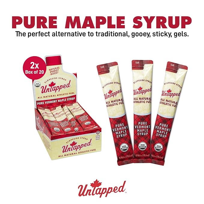 UnTapped Maple Syrup Packets Box of 20, Pack of 2 | Pure Maple Syrup Gel Packs for Runners | Single-Serve Running Energy Gels | Low Glycemic | Fuel to Keep You Running Longer