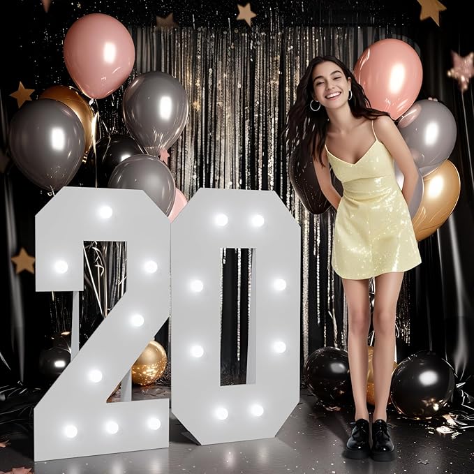 imprsv Marquee Numbers Large 20th-Birthday Decorations: 3ft Light up Number Balloon for Party Big 20 Year Old Women Men Birthday Decoration Anniversary Foam Board Wall Number 20