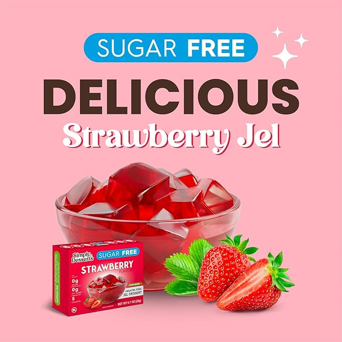 Simply Desserts Sugar-Free Strawberry Jel, 6-Pack ??Vegan Dessert, Keto Snacks, Diabetic Friendly & Kosher, 1.7 Oz Ea
