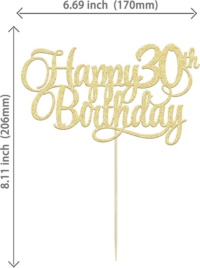 1 Pack Happy 30th Birthday Cake Topper Gold Glitter Number 30 Thirty Years Old Birthday Cake Pick Decoration For 30th Birthday Celebrating Anniversary Party Supplies