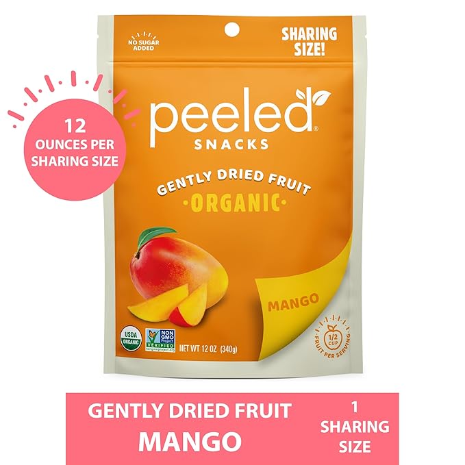 Peeled Snacks Organic Dried Fruit ??Healthy, Vegan Snacks for On-the-Go Lunch and More Mango, 12 Oz (Pack of 1)