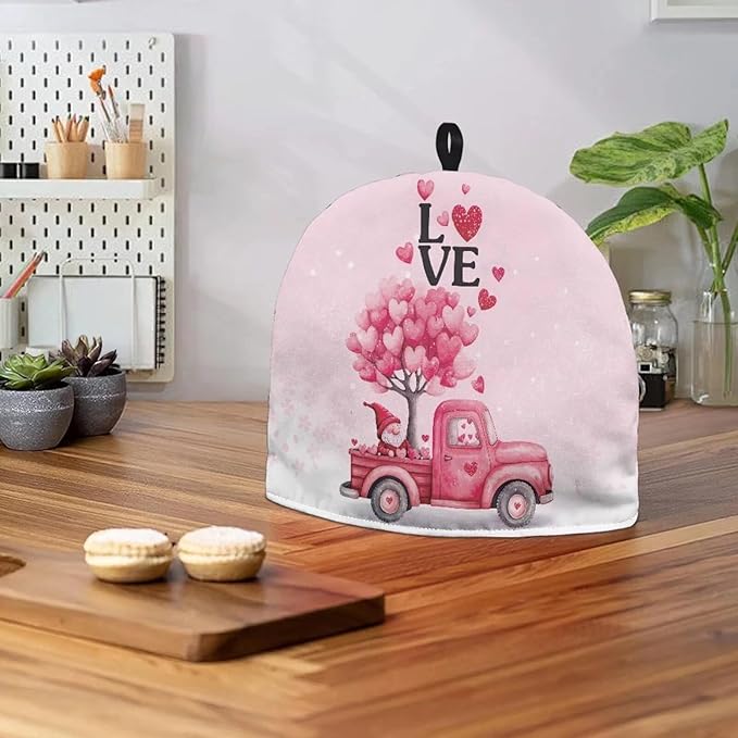 Valentine's Day Teapot Cover for Kitchen Red Truck Insulated Super Soft Tea Cosy for Teapot Insulated Teapot Lids for Party