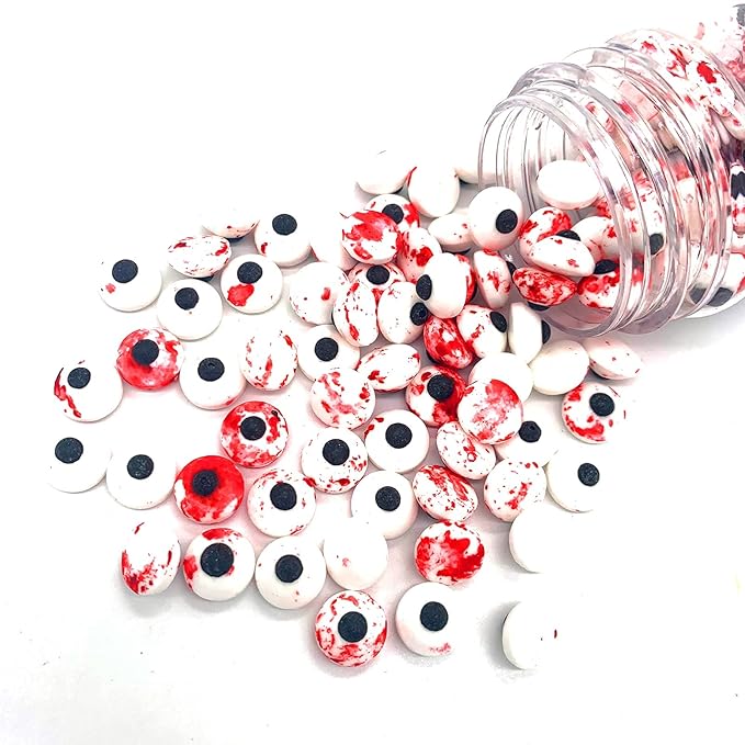 Weraru Small Candy Bloody Red Eyeballs Eye Ball Sweets Cake Cupcake Toppers Cookie Dessert Sprinkles Decorations for Christmas Halloween Birthday Party Supplies 3.4 Ounce