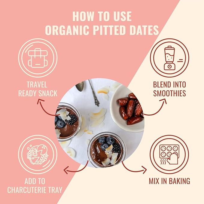 Sunny Fruit Organic Dried Pitted Deglet Nour Dates - 1 Bag (5 Individual Portion Packs) | No Preservatives, No Sugar Added | Healthy, Convenient Superfood Snack Packs | ORGANIC, NON-GMO, HALAL, KOSHER