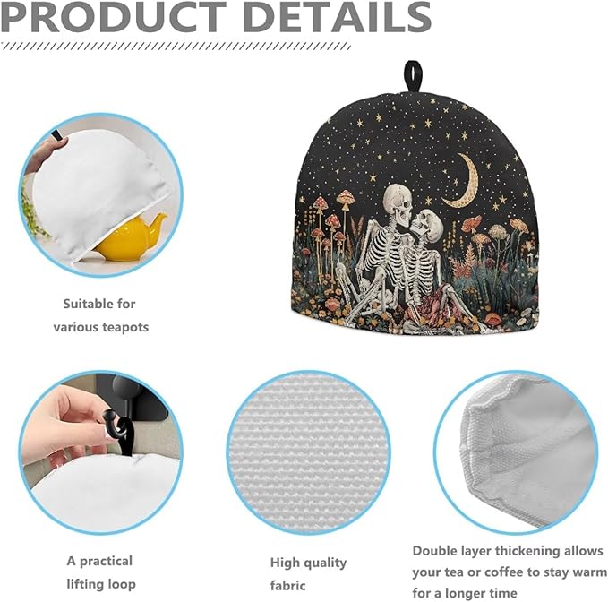 Skull Flower Teapot Cozy Keeping Warm Tea Pot Cover for Breakfast Warmer, Extra Thick Tea Cup Warmer Cozy for Women Gifts