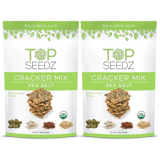 Top Seedz Organic Gluten Free Bake-at-Home Sea Salt Seed Crackers Mix | 2-Pack | 12 Ounces | Healthy Vegan Crackers with Plant Based Protein | Sunflower, Flax, Sesame and Pumpkin Seed