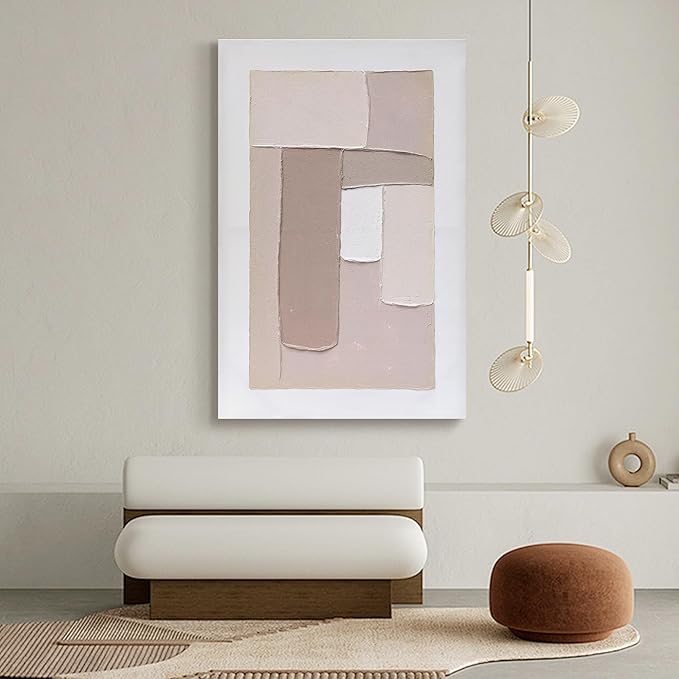 Artaanchuil Large Abstract Hand Painted Oil Painting - Beige White Textured Canvas Wall Art Geometry 30x45 Inch Vertical MInimalist Artwork for Living Room Wall Decor