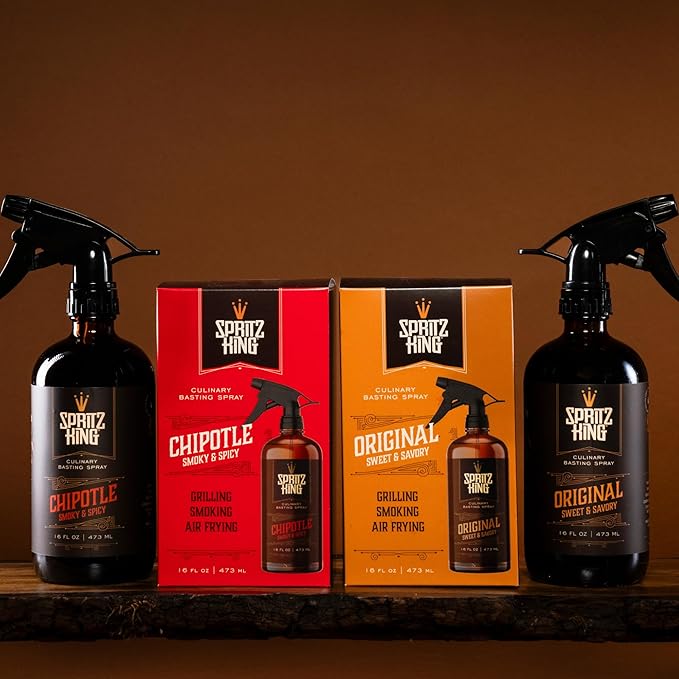 Spritz King Culinary Basting Spray: For Grilling, Smoking, Air Frying - Delicious Dark Bark, Flavorful Crust & Moisture-Sealing Power - Great on Meats or Veggies - Variety Pack of 2 (16 Oz ea)