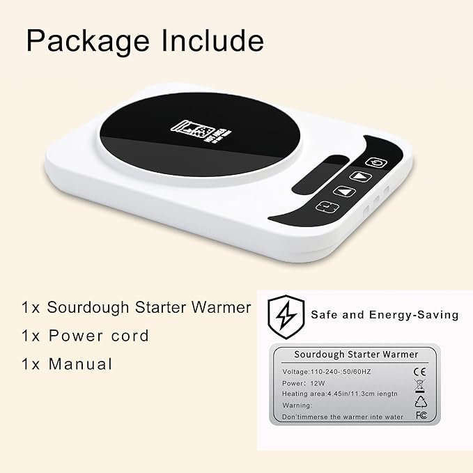 Upgraded Sourdough Starter Warmer, Precise 1°F Thermostat Control (70-100°F) Sourdough Warming Mat, Auto Warming On/Off, 12-Hour Timer Sourdough Warmer with USB Plug