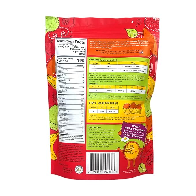 Hidden Foods Variety Pancake Mix 3-Pack | Cinnamon Churro, Homestyle & Chocolate Pancake Mixes | Protein & Fiber, Made with Natural Ingredients, Fruits, Vegetables, Wheat & Oat Flour | Just Add Water