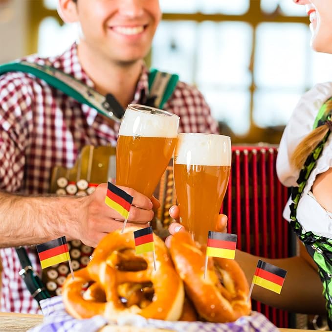 Blulu 100 Pieces Oktoberfest Toothpick Party Accessory Disposable German Flag Toothpick Bavarian Flag Picks Cupcake Toppers Decoration Oktoberfest Festival Decoration