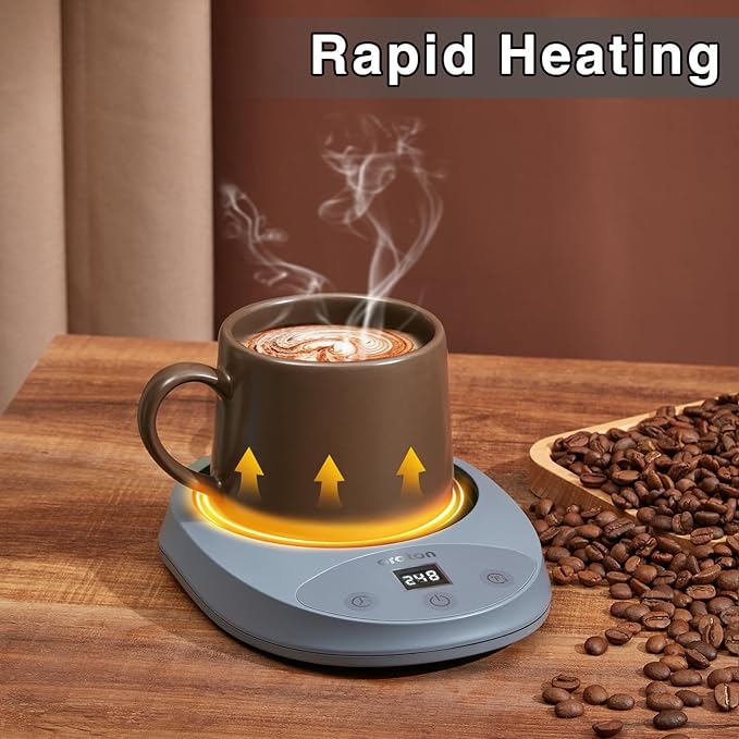 Mug Warmer for Coffee and Tea, Auto Shut Off,4.3 Inch Large Heated Plate,8 Temperature Settings, 1-8 Hour Timer Settings, Smart Coffee Warmer Plate Milk Tea Water(Grey)