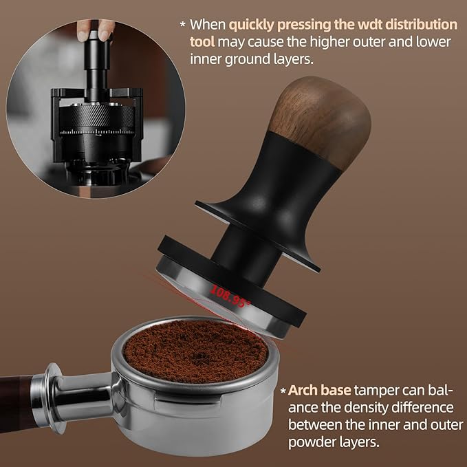 MHW-3BOMBER Espresso Tamper 58.5mm - 3 Spring Loaded Tamper - Barista Coffee Tamper with 15lb / 30lb Replacement Springs - Walnut Handle Calibrated Tamper -Arch Base T6521C-OS