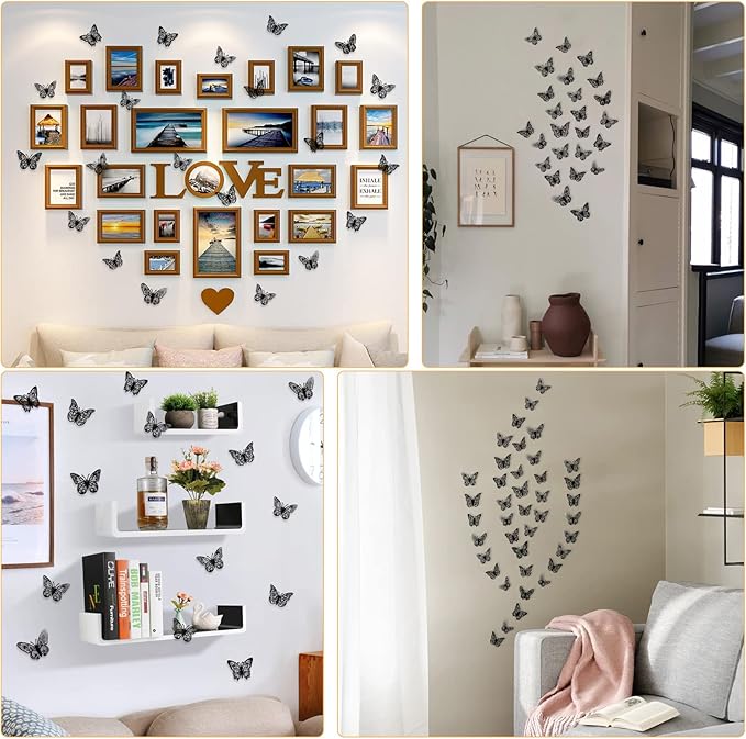 72 Pcs Black Butterfly Decorations - 3 Sizes, 3 Styles, 3D Wall Decor for Parties, Birthdays & Crafts