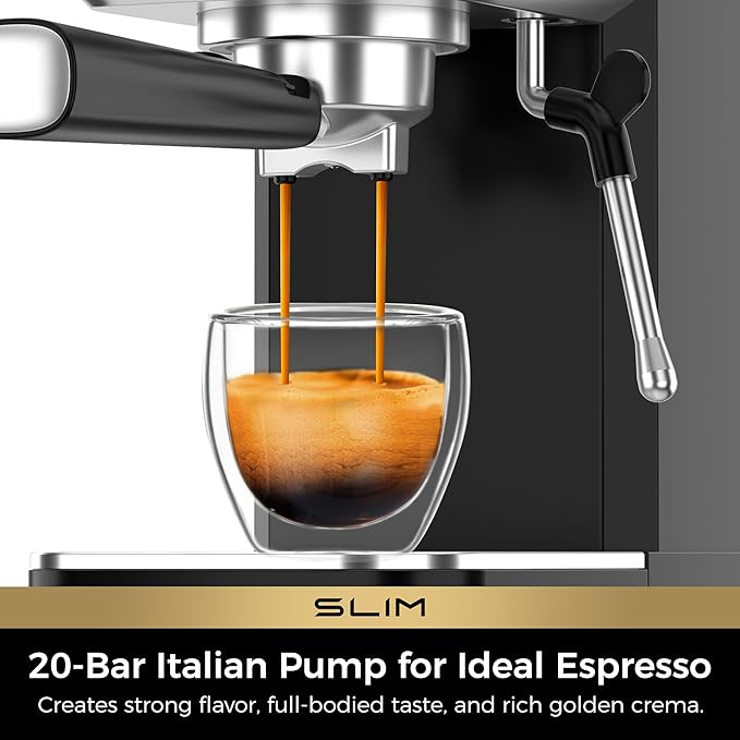 CHULUX Slim Espresso Machine with Milk Frother Steam Wand, 20 Bar Professional Italian Pump Espresso Coffee Machine for Home Cappuccino & Latte Maker, Black