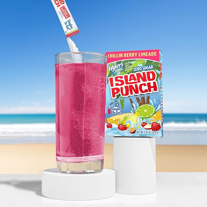Wyler's Light Island Punch Singles To Go, Water Drink Mix, Chillin Berry Limeade, 10 Count, Pack Of 12 (120 Single Servings)