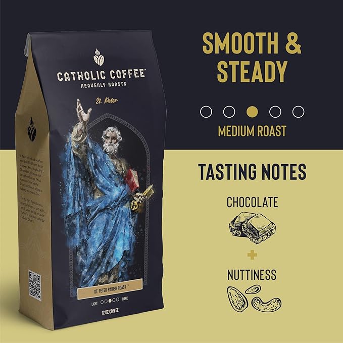 Catholic Coffee St. Peter | Medium Roast Ground Coffee ??Chocolate & Nutty Notes | 12oz Bag ??Catholic Gift Honoring the First Pope and Rock of the Church