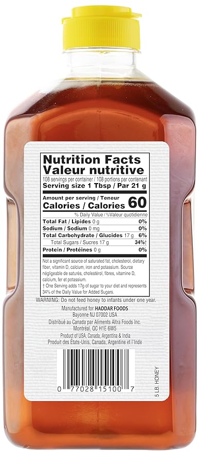 Haddar US Grade A Bulk Honey, 5lb | 100% Pure | Clover Honey | No Fillers | Kosher