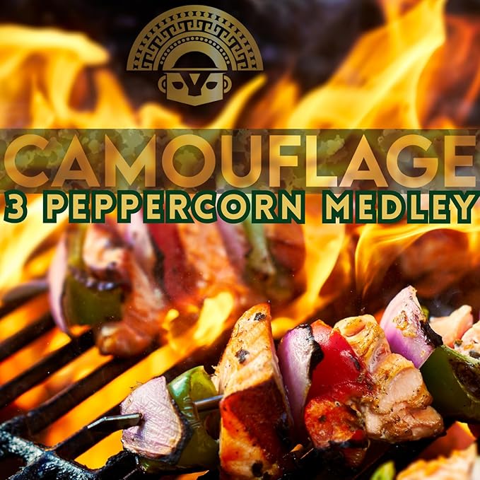 Yupanqui Peppercorn Medley Grinder FOR VEGGIE GRILL 3.5oz, Refillable Pepper Grinder Manual with Organic Peppercorns Mix of Tri Color Peppercorns Whole CAMOUFLAGE
